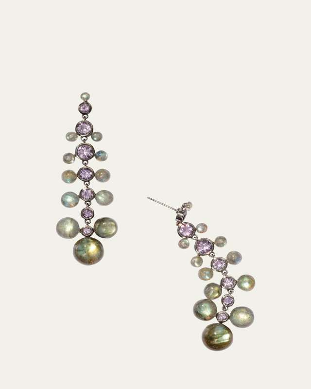 Dew Labradorite and Amethyst Drop Earrings